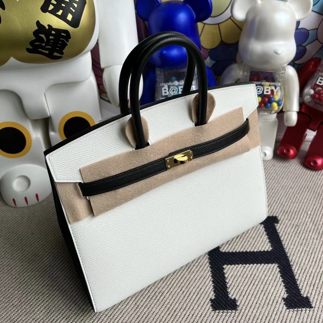 Hermès Birkin 25 HSS Epsom Sellier 外縫線 Blanc 純白色 Noir 金扣