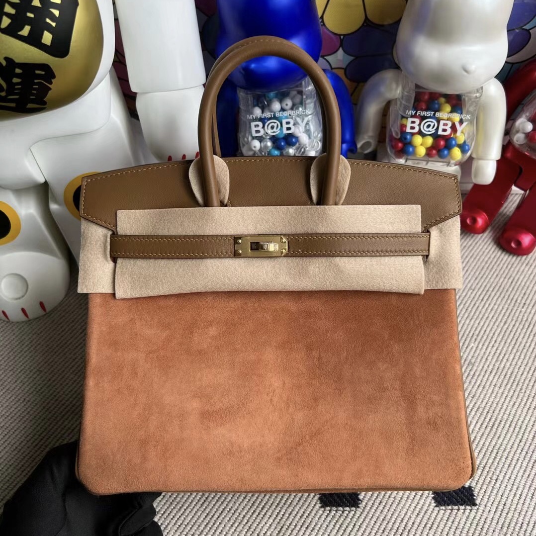 Hermès Birkin 25cm Doblis Suede 麂皮 拼 Swift 全手工蜜蠟線縫制