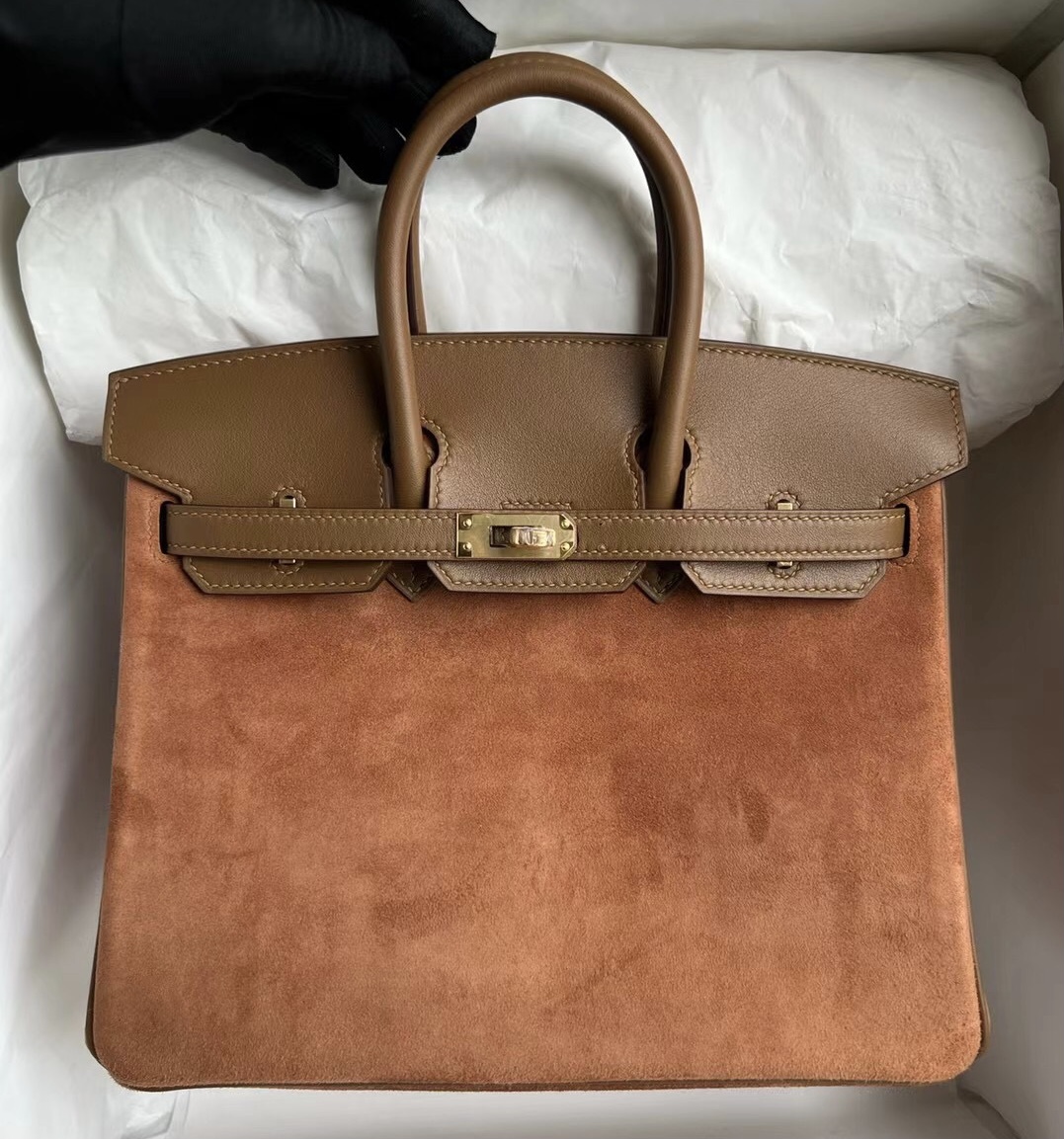 Hermès Birkin 25cm Doblis Suede 麂皮 拼 Swift 全手工蜜蠟線縫制