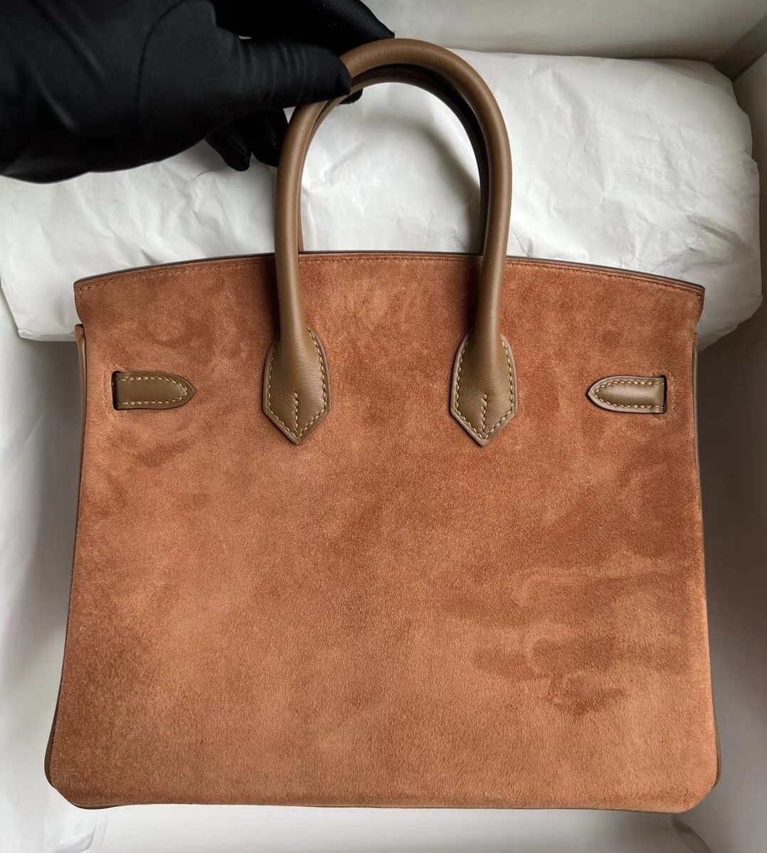 Hermès Birkin 25cm Doblis Suede 麂皮 拼 Swift 全手工蜜蠟線縫制