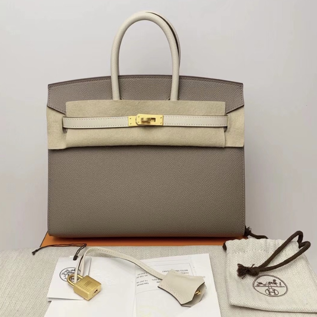 Hermès Birkin 25 Sellier Epsom M8 Griss Asphalte 10 Craie 磨砂金扣