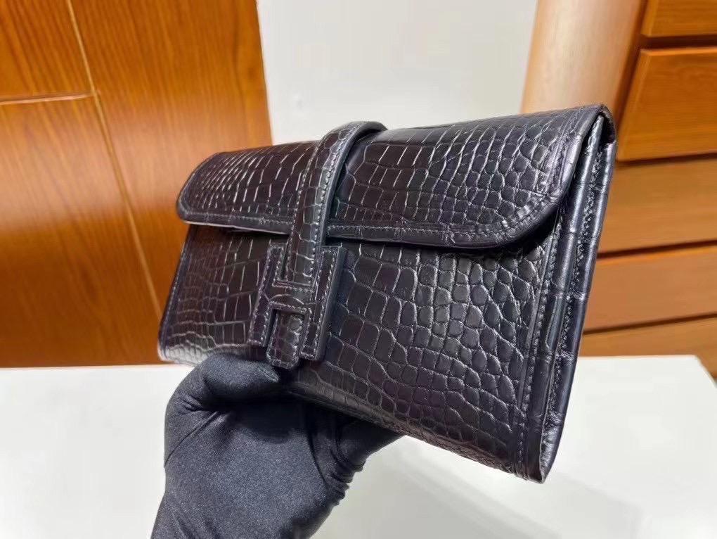 臺灣愛馬仕官方網址 Hermès Jige Duo wallet 89 Noir 黑色長款錢包啞光鱷魚皮