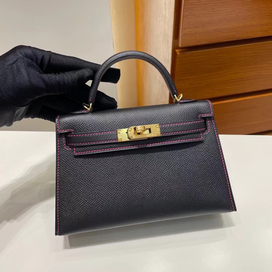 愛馬仕加拿大官網如何下單 Hermès Kelly Mini II 2代  Epsom 89 黑色 Noir 金扣