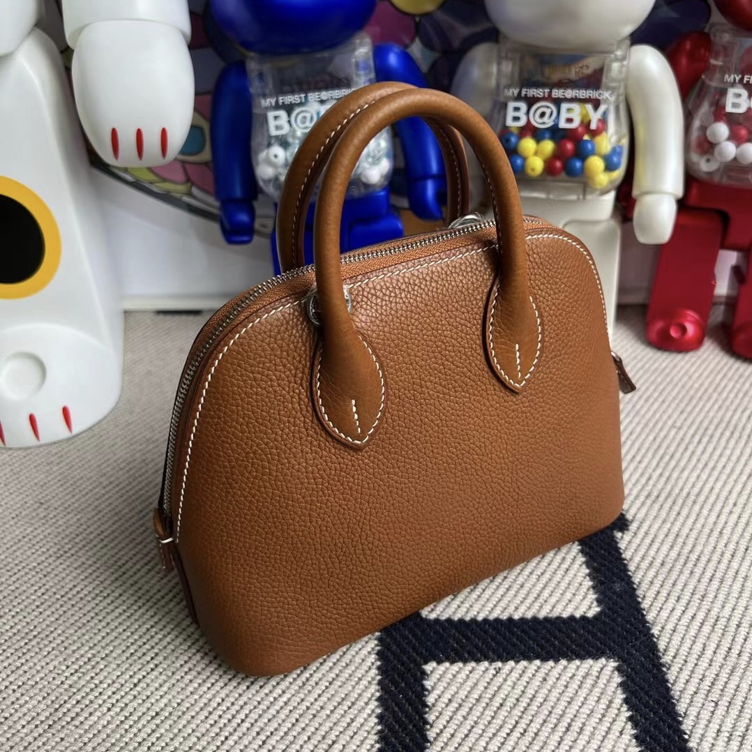 Singapore Hermès Bolide 1923 mini Barenia Faubourg 馬鞍皮 福寶皮 34 Fauve 銀扣