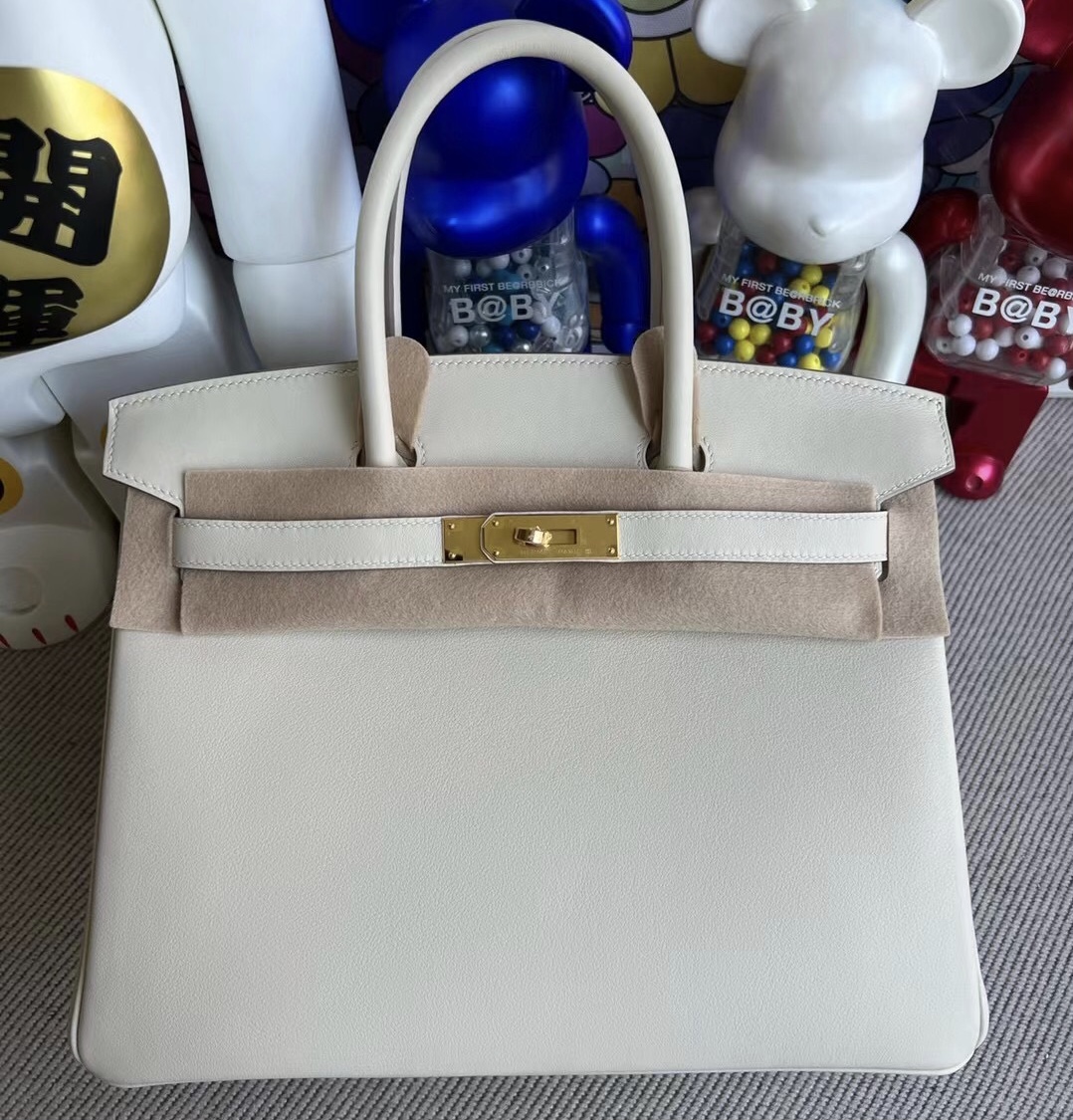 新加坡愛馬仕包包官網 Hermès Bag Birkin 30 Swift 10 Craie 奶昔白 金扣