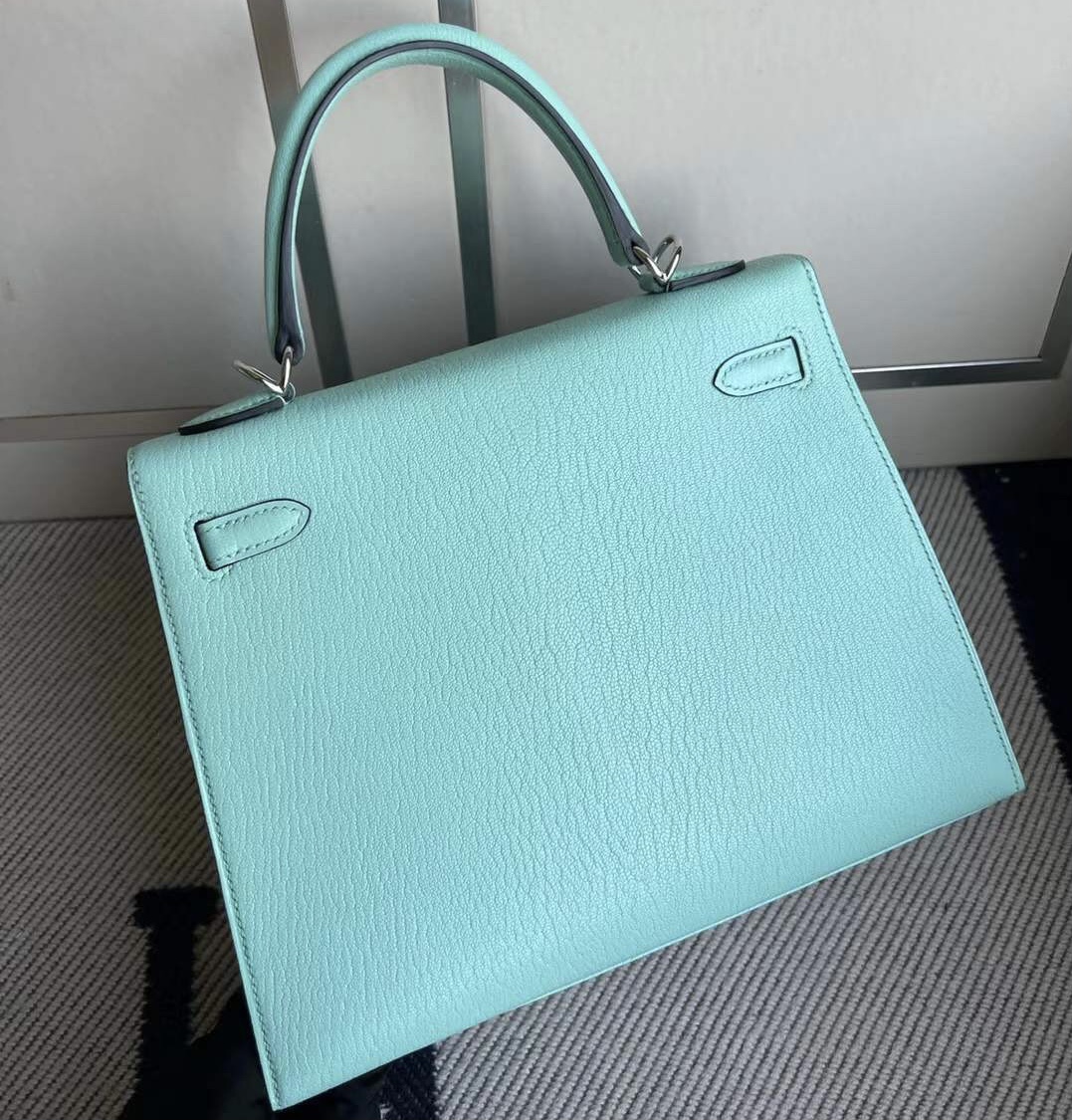 新加坡愛馬仕凱莉25價格 Hermes Kelly 25 進口山羊皮 79 Aqua 湖水藍 銀扣