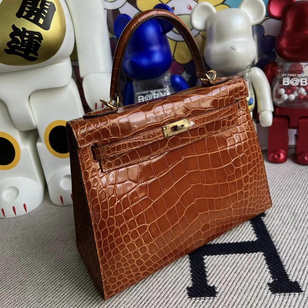 愛馬仕包包價格及圖片尺寸 Hermès Kelly 25cm 31 Miel 蜜糖棕 亮面美洲鱷魚