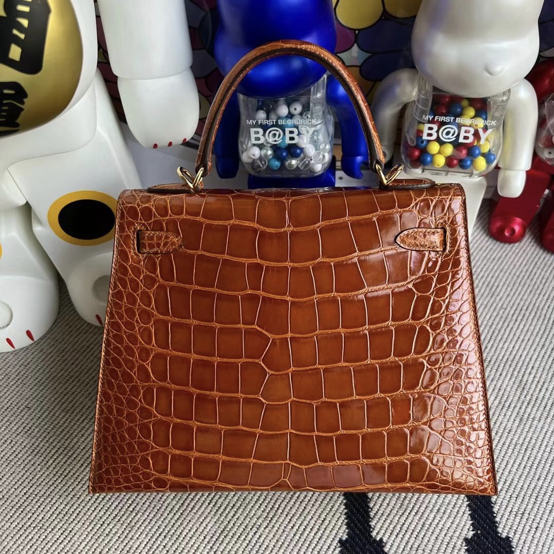 愛馬仕包包價格及圖片尺寸 Hermès Kelly 25cm 31 Miel 蜜糖棕 亮面美洲鱷魚