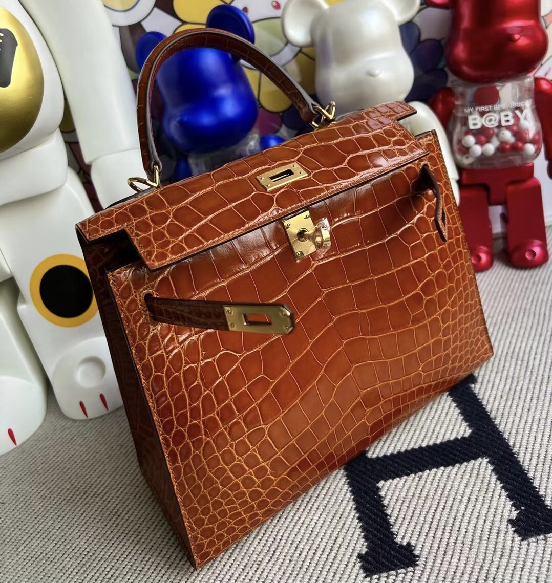 愛馬仕包包價格及圖片尺寸 Hermès Kelly 25cm 31 Miel 蜜糖棕 亮面美洲鱷魚