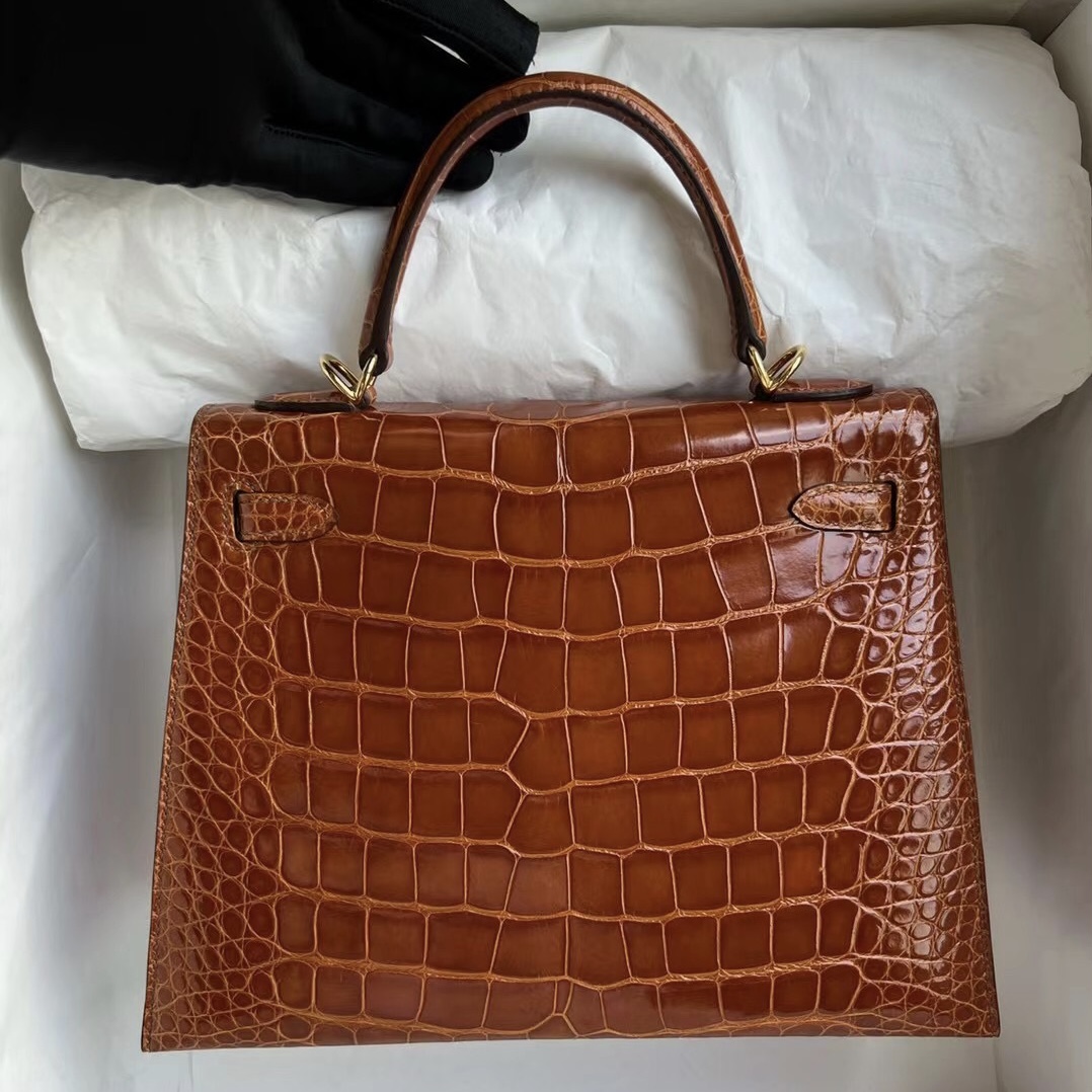 愛馬仕包包價格及圖片尺寸 Hermès Kelly 25cm 31 Miel 蜜糖棕 亮面美洲鱷魚