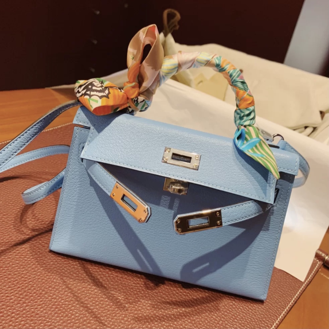 United Arab Emirates Hermes kelly Mini II Chevre Mysore 山羊皮 7N Céleste PHW