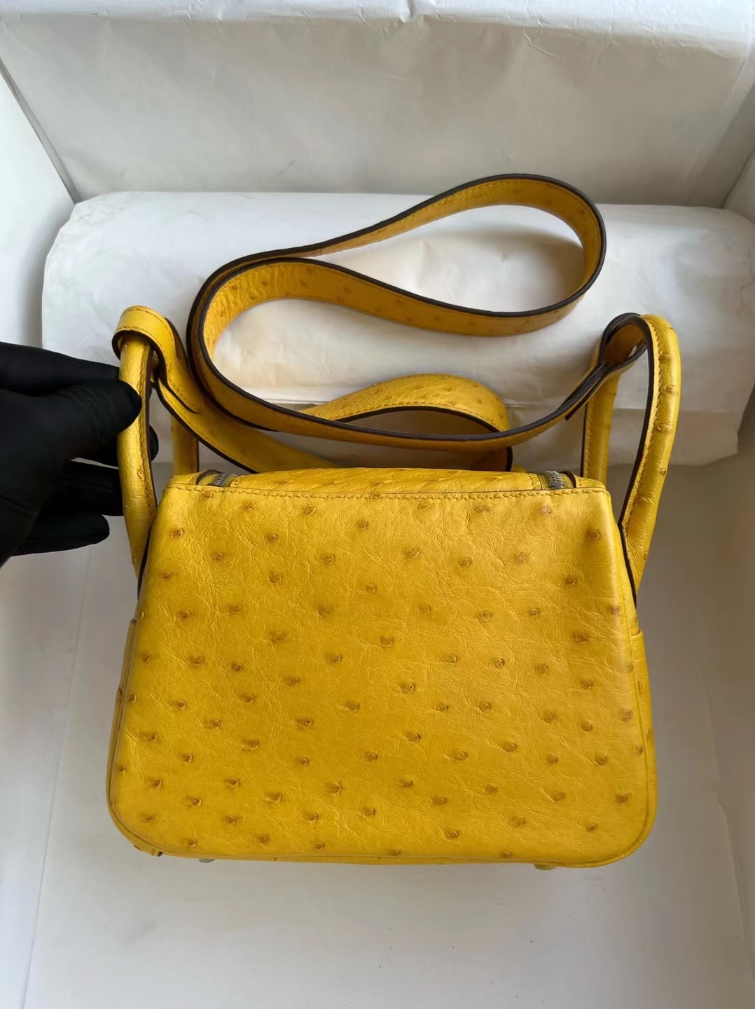 Dubai United Arab Emirates Hermes Lindy Mini 19 Ostrich 9D Jaune Ambe