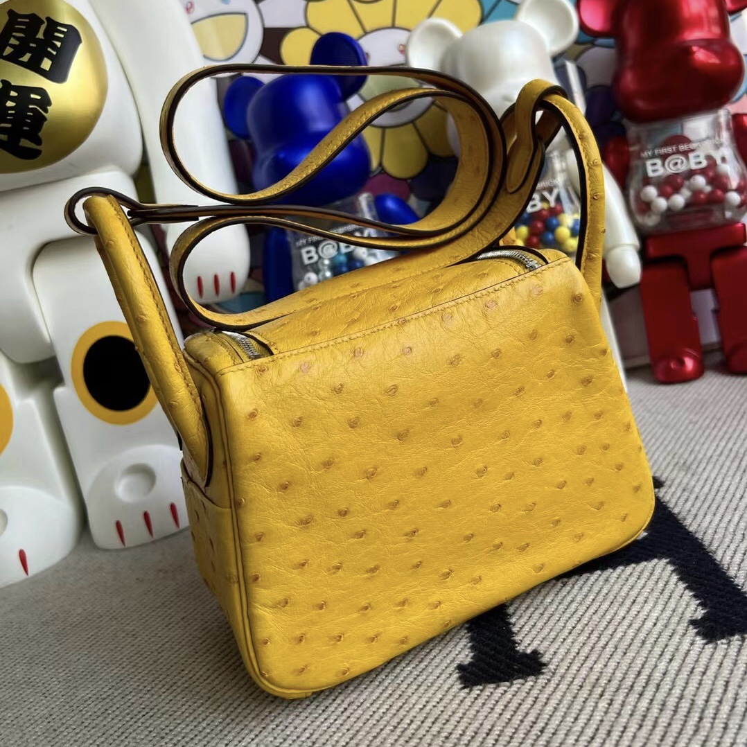 Dubai United Arab Emirates Hermes Lindy Mini 19 Ostrich 9D Jaune Ambe