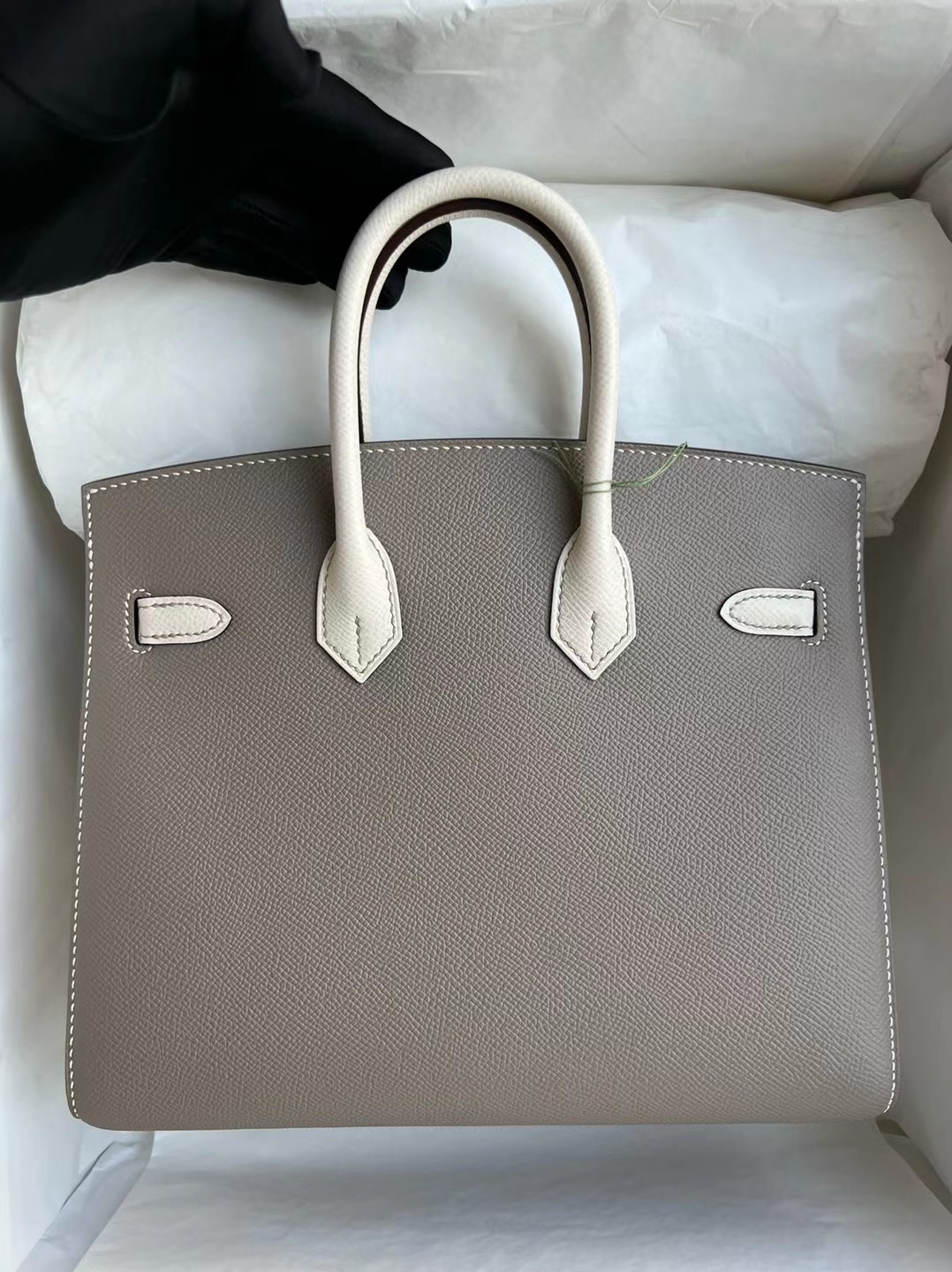 Hermes Birkin 25cm Epsom Sellier 外縫 M8 Gris Asphalte 10 Craie 奶昔白 金扣