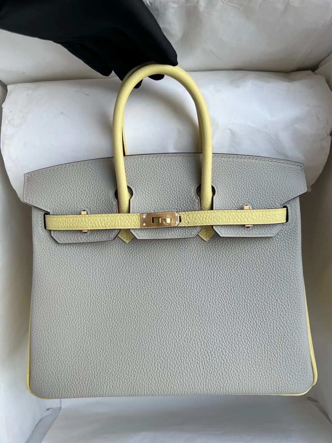 Hermes Birkin 25 HSS Togo 80 Gris Perle 珍珠灰/1Z jaune poussin 小雞黃 拉絲金扣