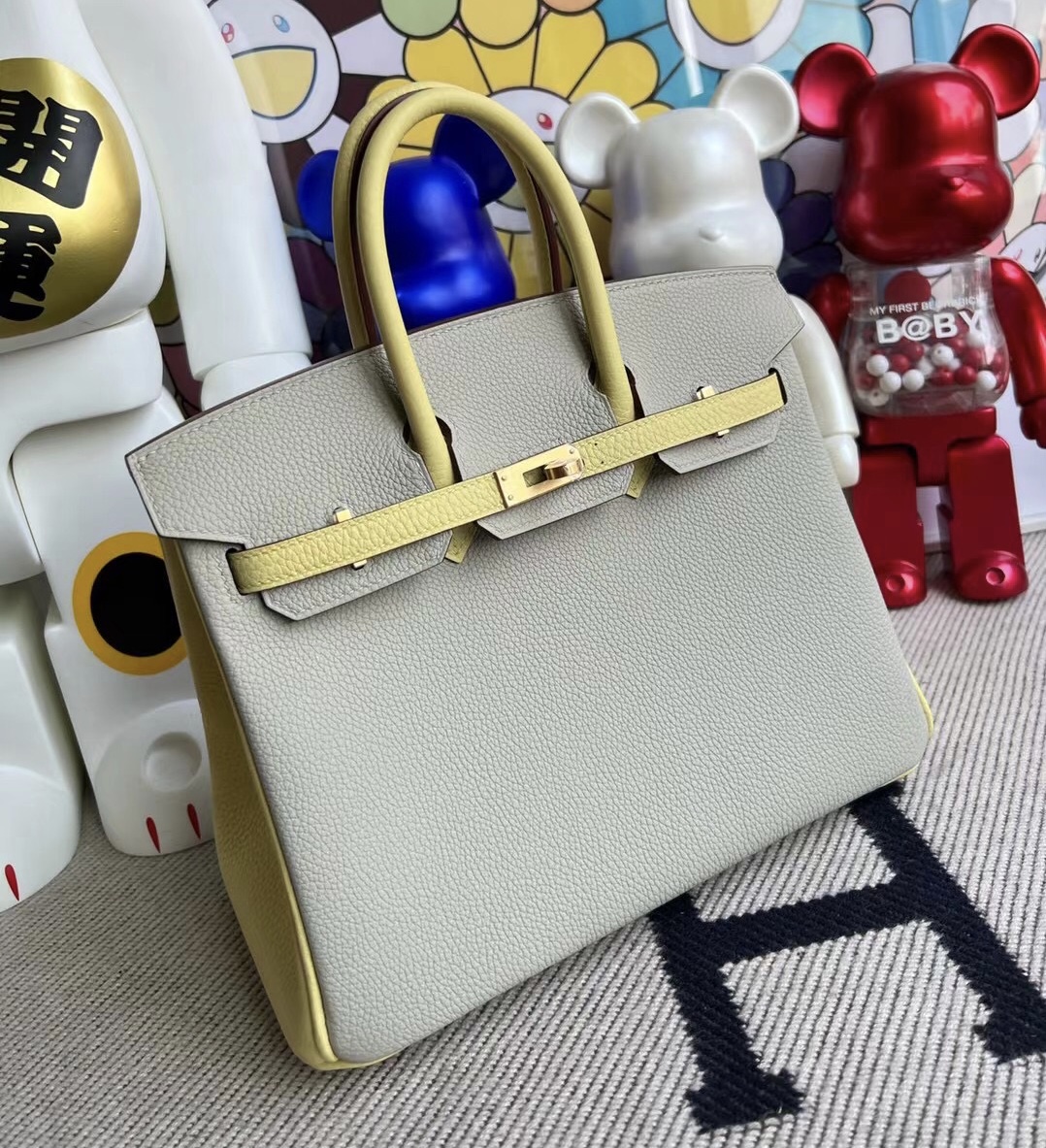 Hermes Birkin 25 HSS Togo 80 Gris Perle 珍珠灰/1Z jaune poussin 小雞黃 拉絲金扣