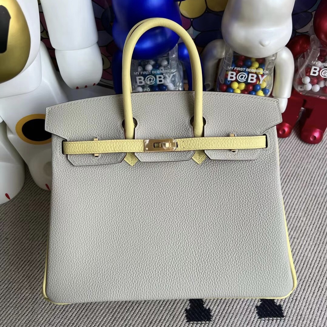 Hermes Birkin 25 HSS Togo 80 Gris Perle 珍珠灰/1Z jaune poussin 小雞黃 拉絲金扣