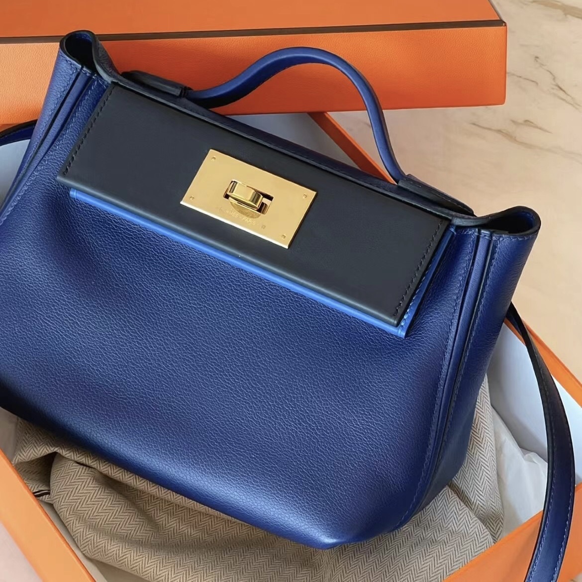 愛馬仕中國網站 Hermes Mini 24/24 Evercolor Bleu Saphir Bleu France Bleu Indigo