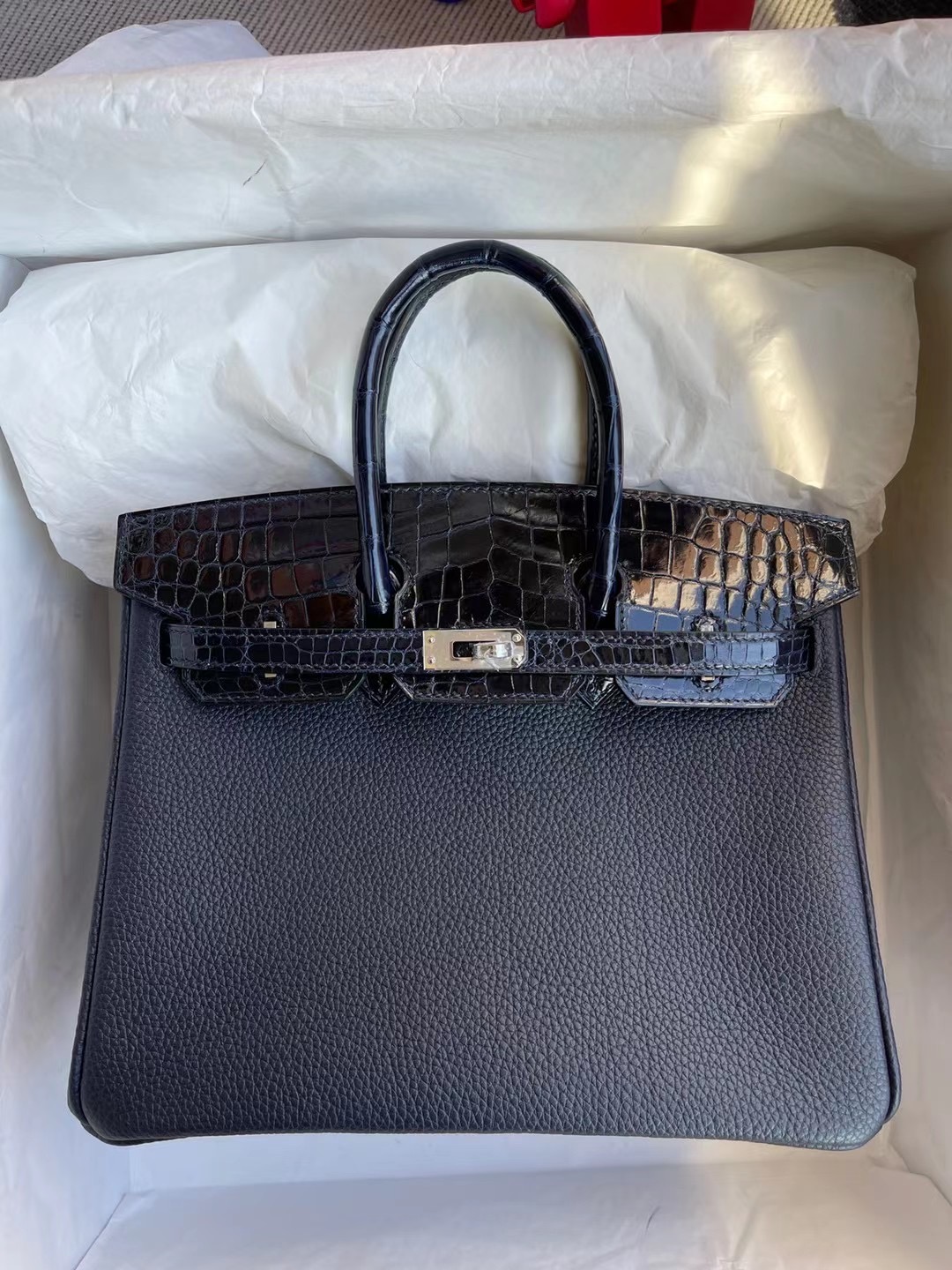 愛馬仕中國官方網站 Hermes Birkin 25 Touch 2Z Blue nuit 午夜藍/亮面尼羅鱷魚