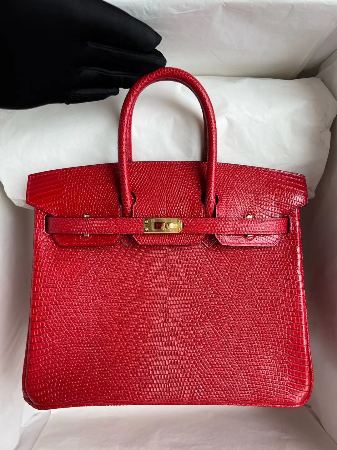 愛馬仕包包官網 Hermes Birkin 25cm Lizard Q5 Rose casaque 國旗紅