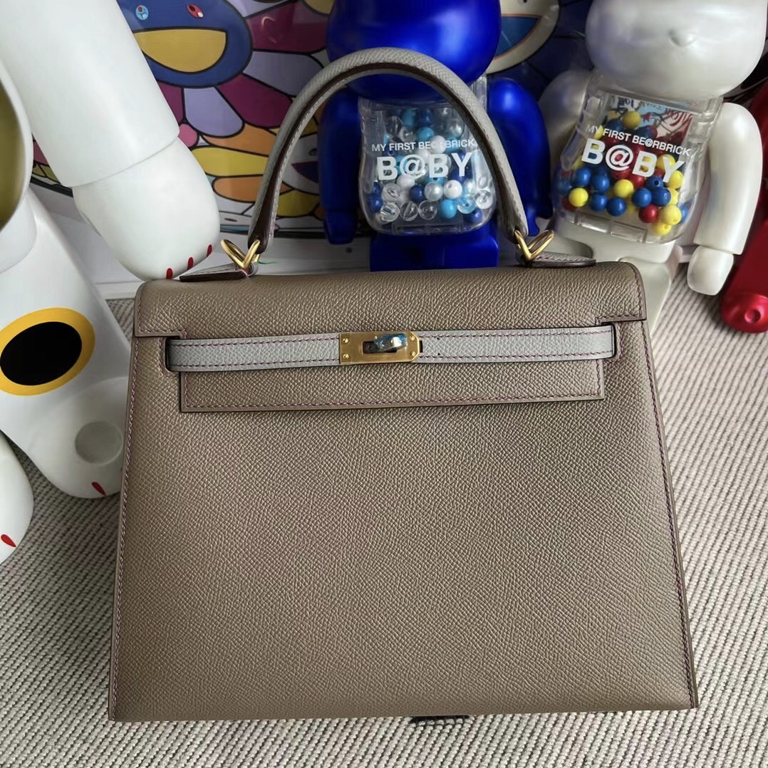 Hermes Kelly 25 HSS Epsom 大象灰/4Z Girls Mouette 缝线P9 海葵紫 拉絲金扣