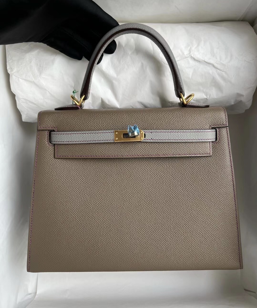 Hermes Kelly 25 HSS Epsom 大象灰/4Z Girls Mouette 缝线P9 海葵紫 拉絲金扣