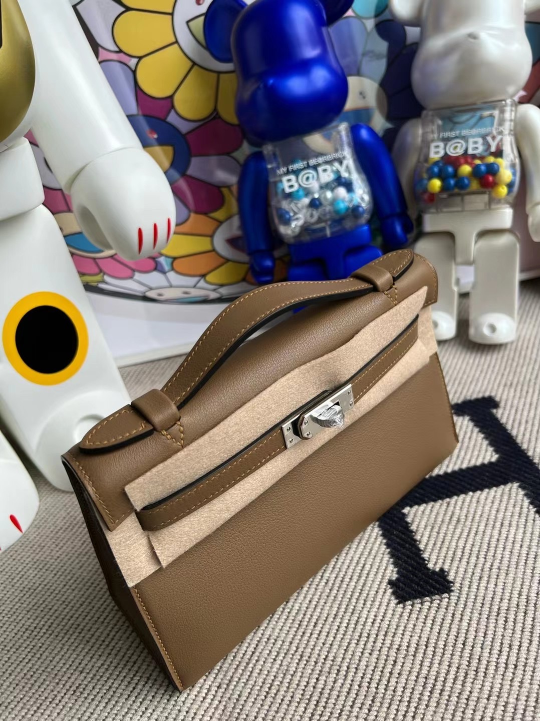 Hermes Mini kelly Pochette Swift D0 beige de weimer 威犬馬米色 銀扣