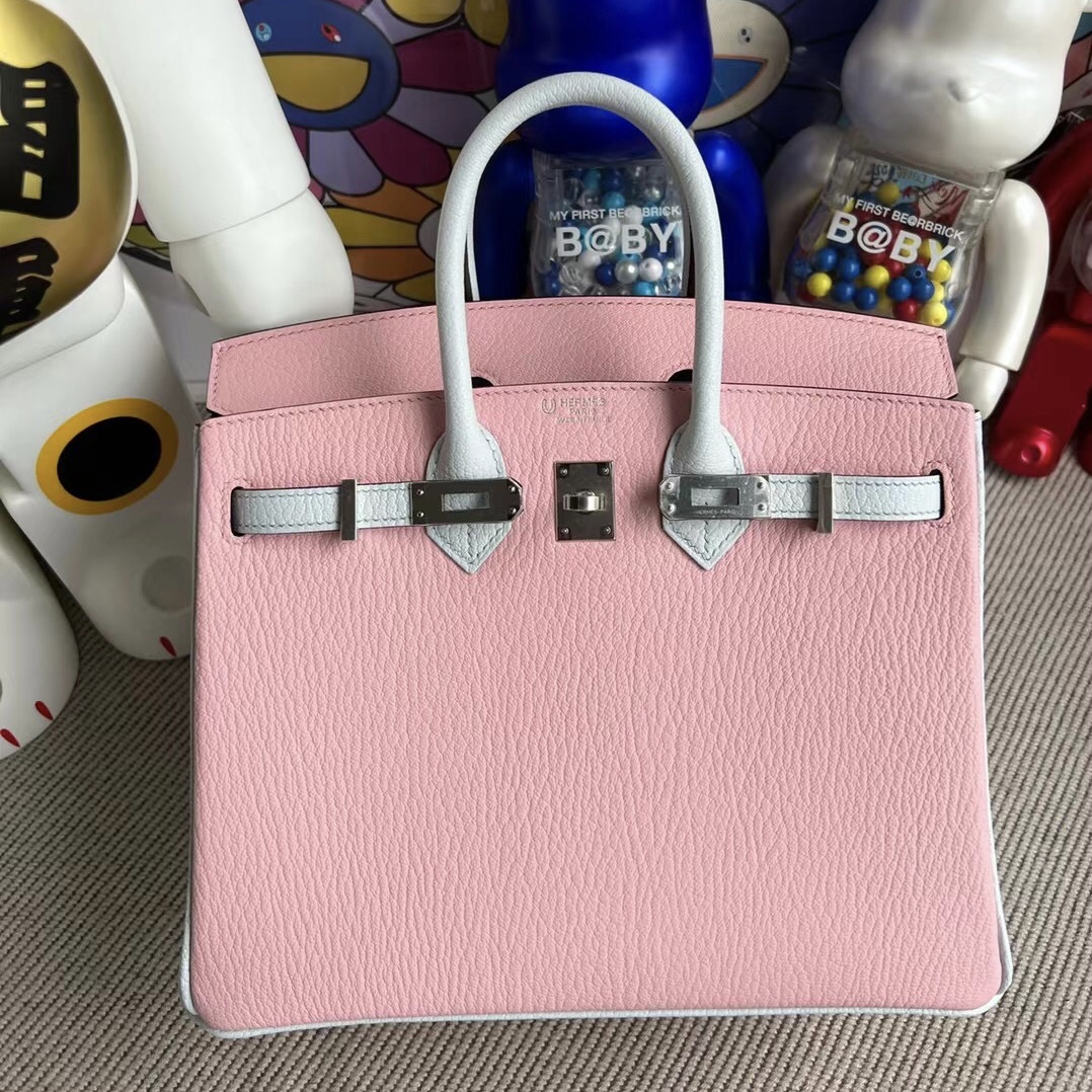 愛馬仕新加坡價格及圖片 Hermes Birkin 25 Chevre 3Q Rose Sakura/T0 Blue Brume 銀扣