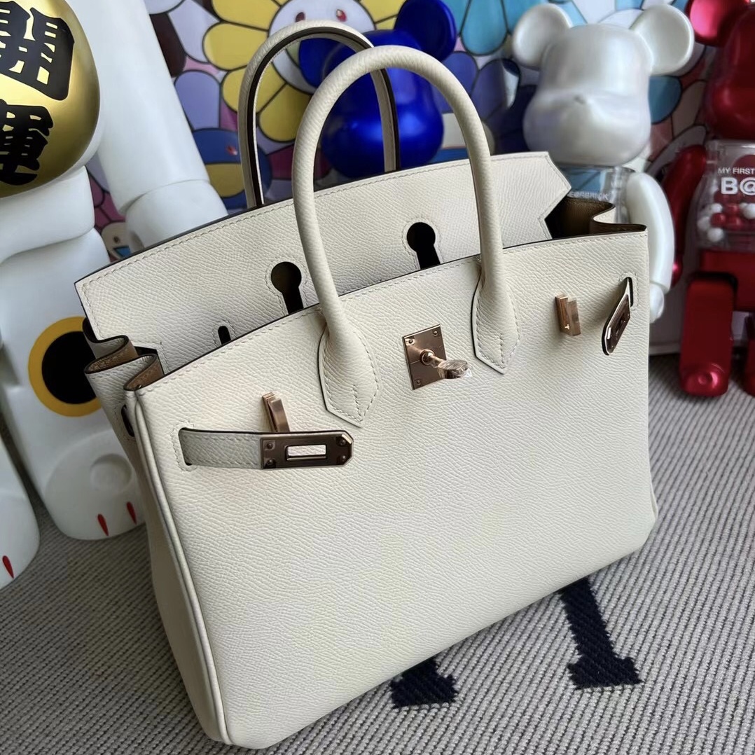 愛馬仕新加坡價格 Hermes Birkin 25 Epsom i2 Nata 內拼 4B Biscuit 玫瑰金扣