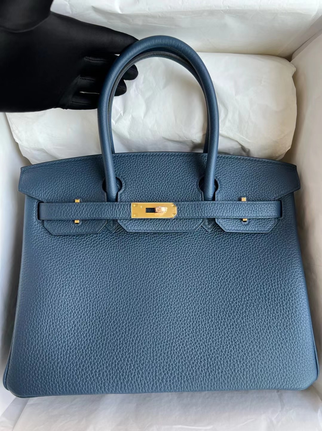 新加坡愛馬仕包包 Hermes Birkin 30 Togo S4 Deep Blue 深邃藍 金扣