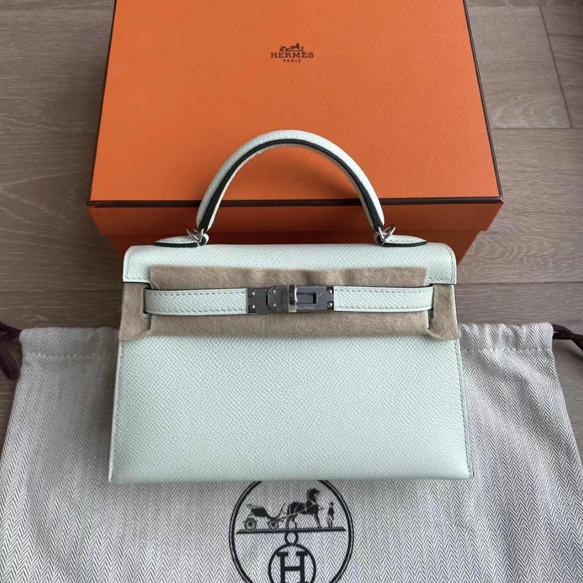 新加坡愛馬仕包包 Hermes Kelly Mini II 2代 Epsom 0S Vert Fizz 氣泡綠色 銀扣