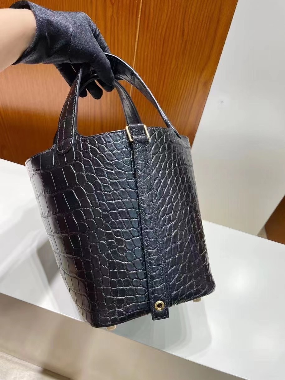Saudi Arabia Hermes Picotin Lock 18 霧面美洲鱷魚 89 Noir 黑色 金扣