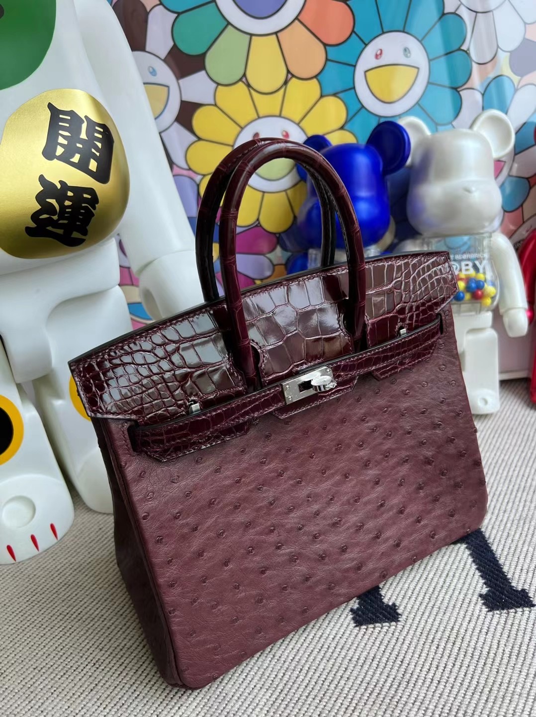 愛馬仕鉑金包 新加坡價格 Hermes Birkin 25 Touch Ostrich/Shiny Crocodile 57 Bordeaux