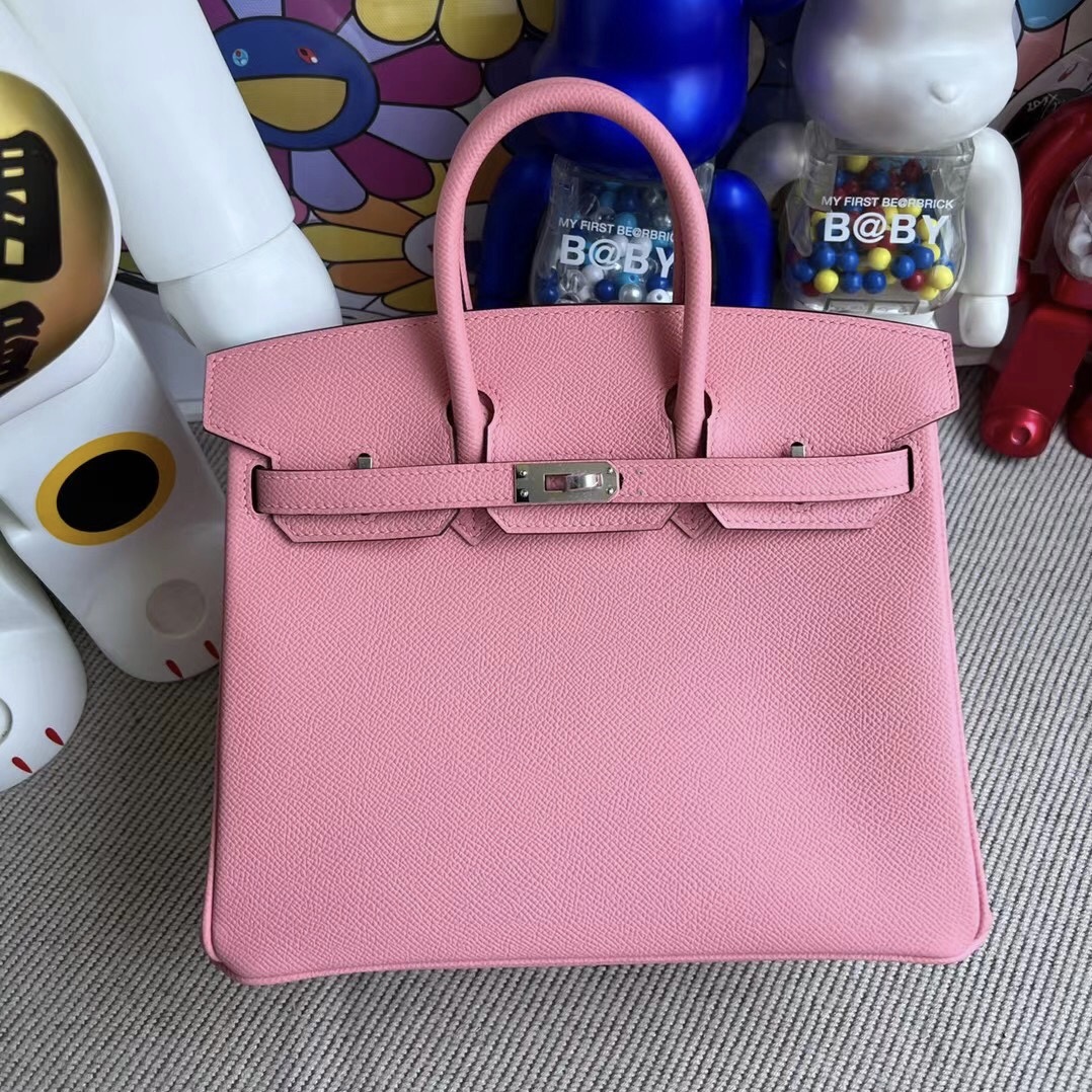 愛馬仕女包網站價格 Hermes Birkin 25cm Epsom 1Q Rose Confetti 奶昔粉 銀扣