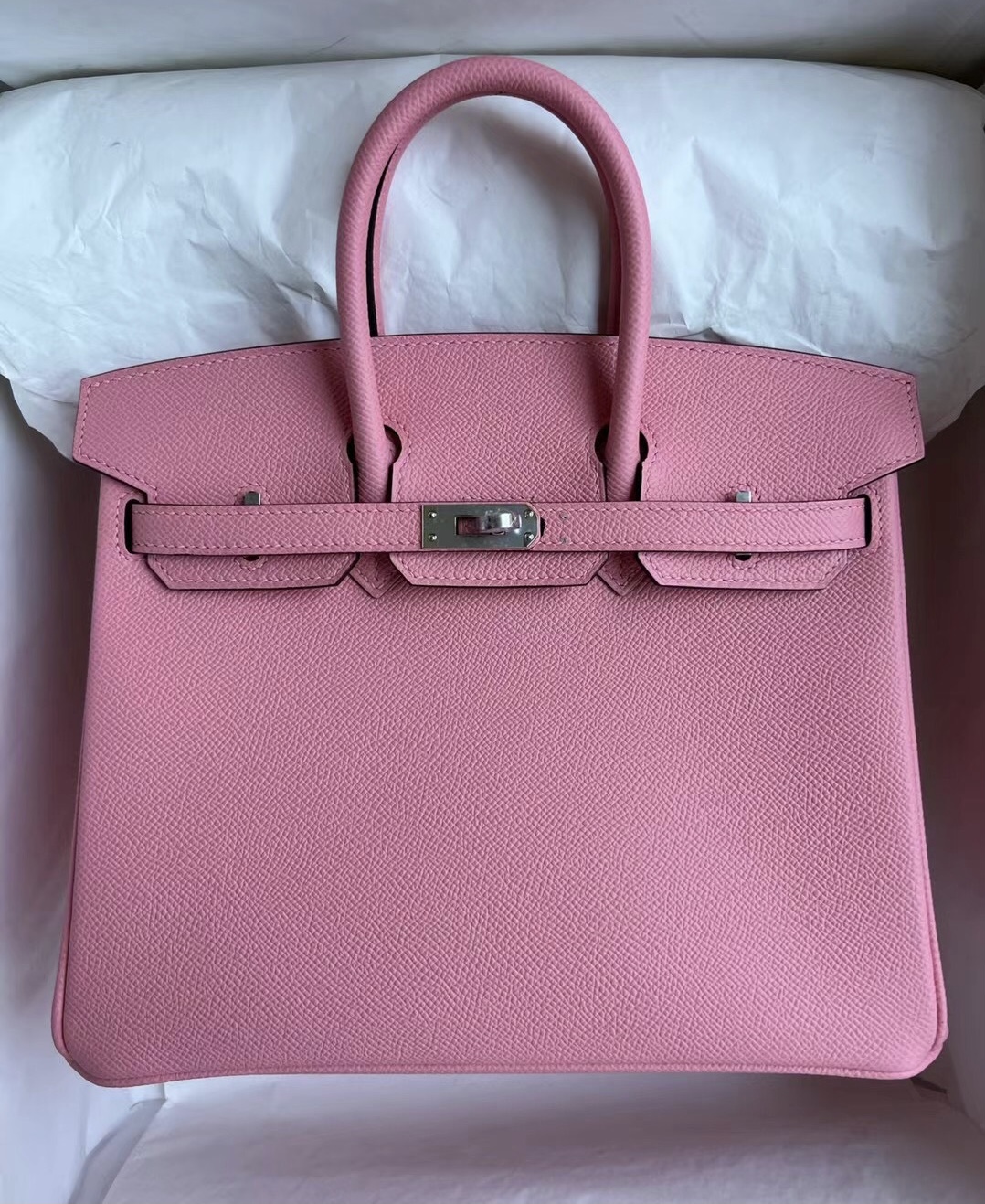 愛馬仕女包網站價格 Hermes Birkin 25cm Epsom 1Q Rose Confetti 奶昔粉 銀扣