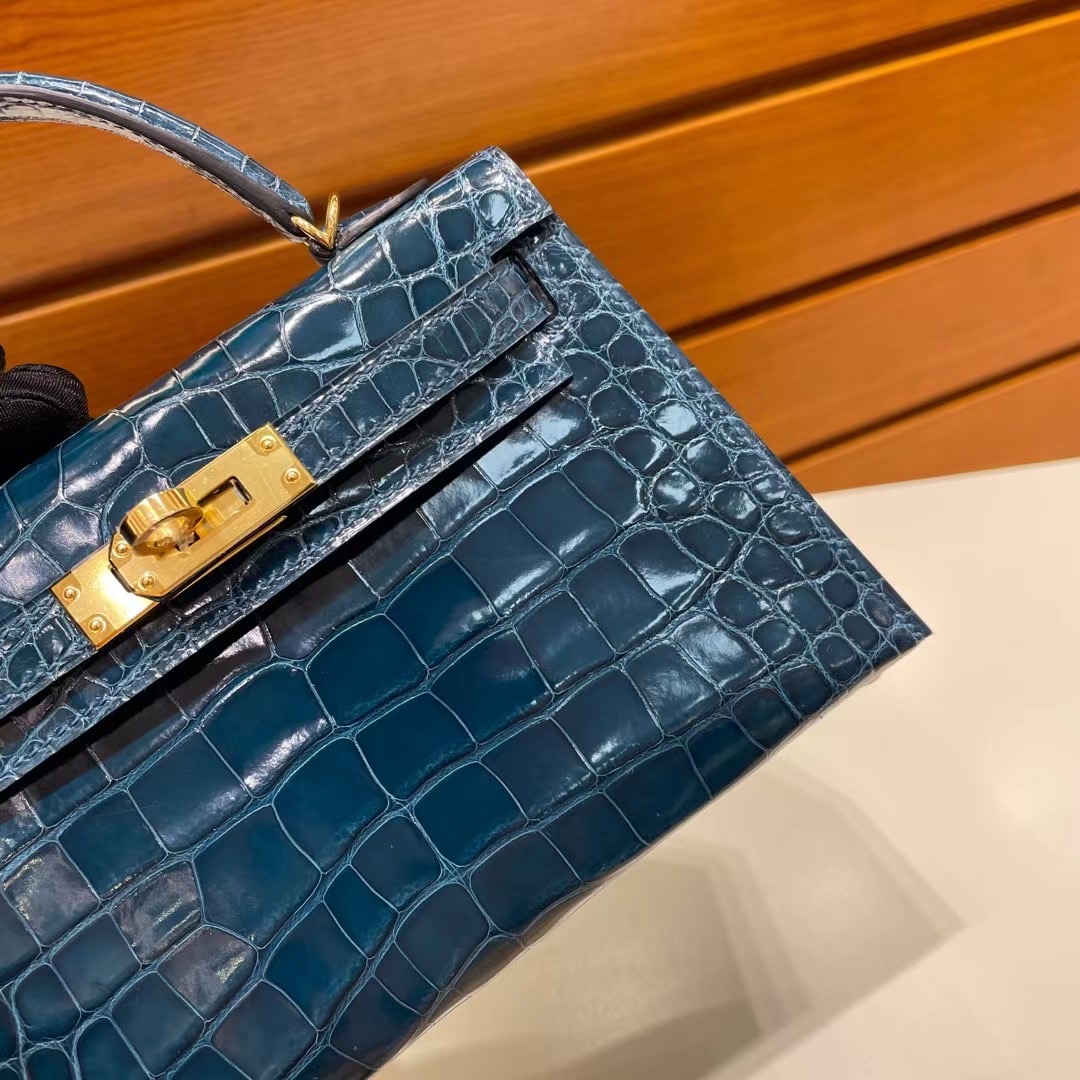 Hermes Kelly Mini II 2代 亮面美洲鱷魚 W0 Vert Bosphore 博斯普魯斯綠 金扣