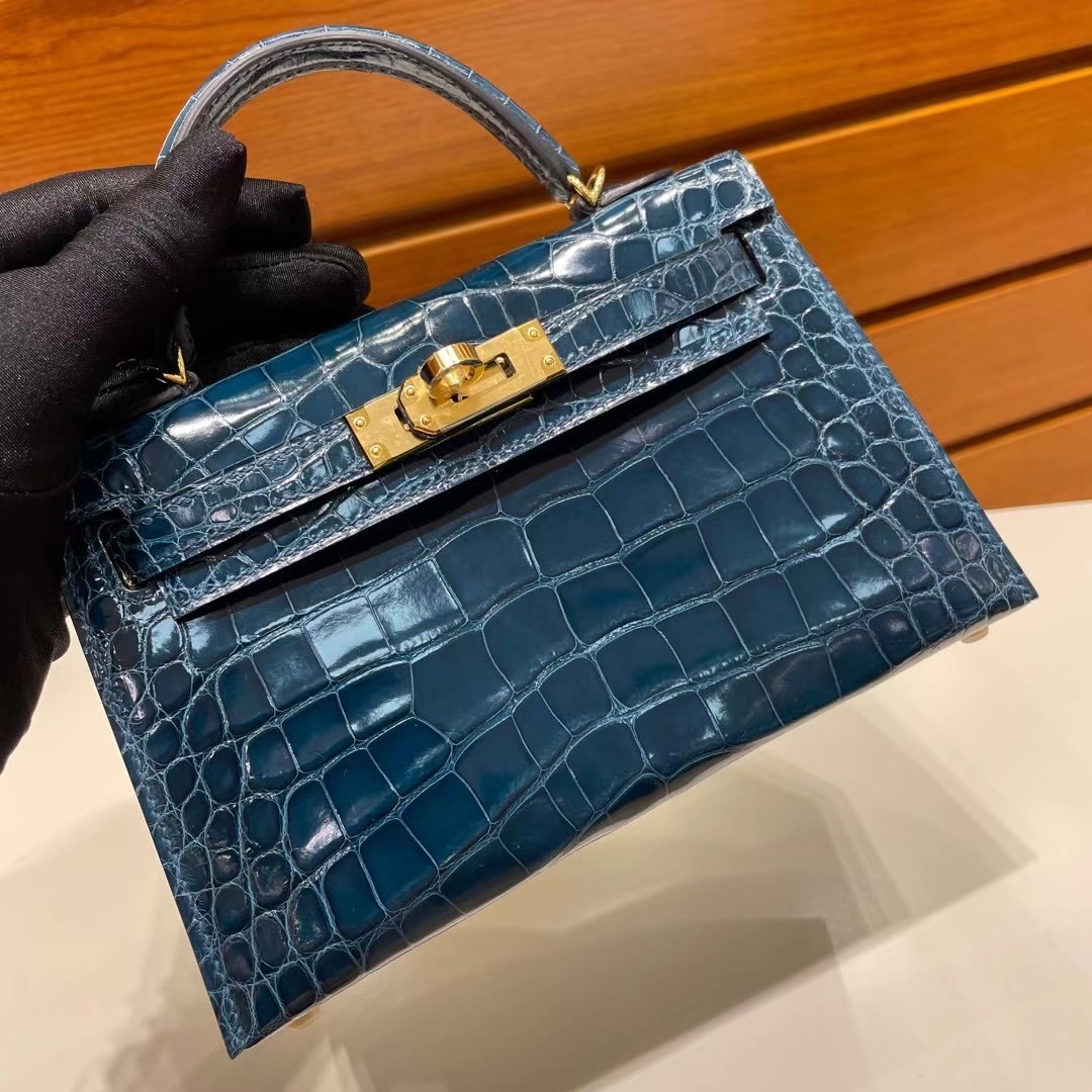 Hermes Kelly Mini II 2代 亮面美洲鱷魚 W0 Vert Bosphore 博斯普魯斯綠 金扣