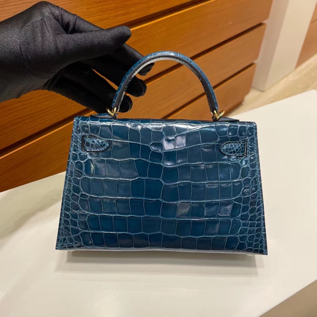 Hermes Kelly Mini II 2代 亮面美洲鱷魚 W0 Vert Bosphore 博斯普魯斯綠 金扣