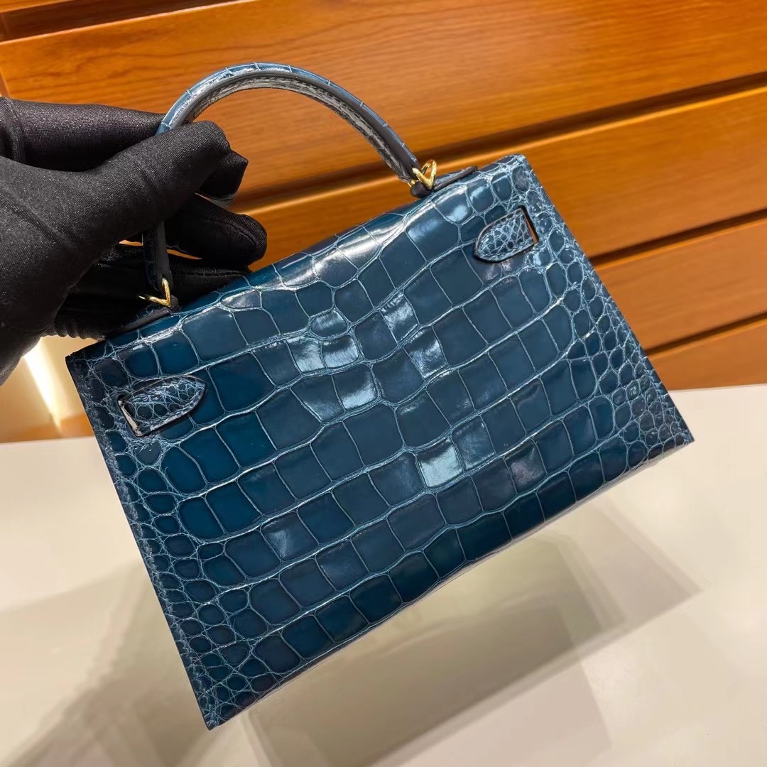 Hermes Kelly Mini II 2代 亮面美洲鱷魚 W0 Vert Bosphore 博斯普魯斯綠 金扣