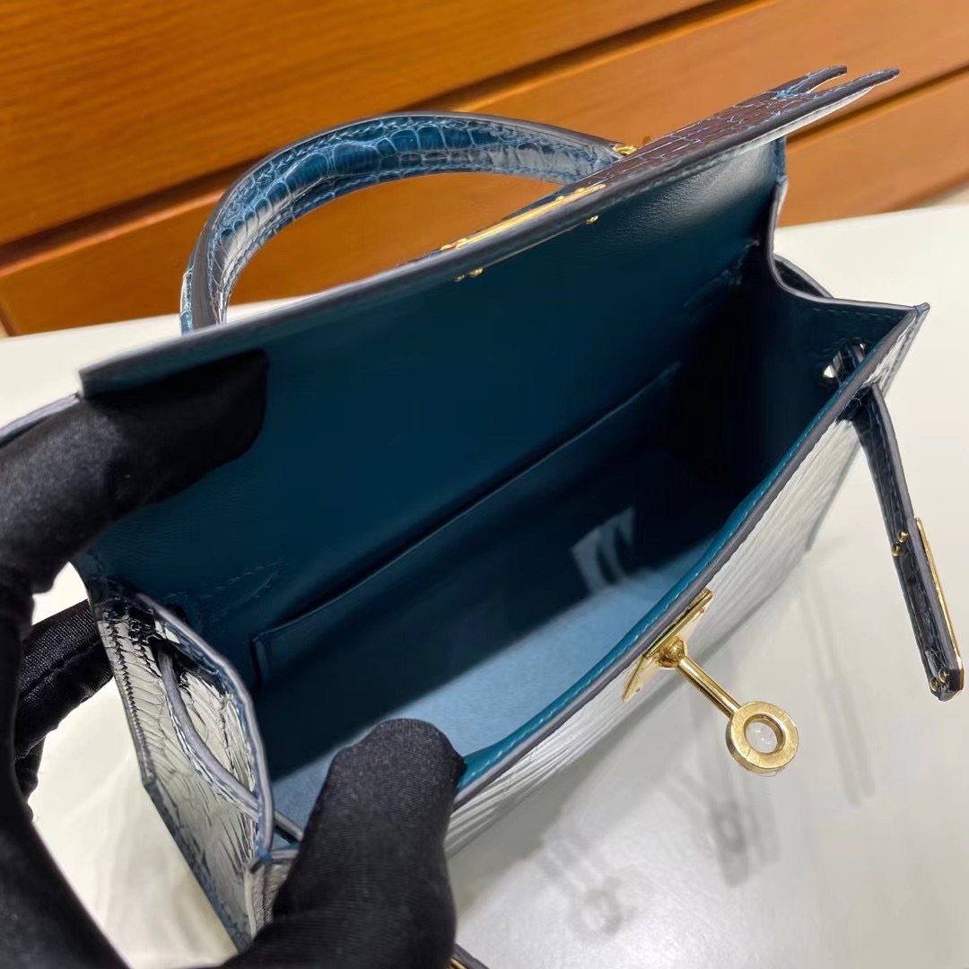 Hermes Kelly Mini II 2代 亮面美洲鱷魚 W0 Vert Bosphore 博斯普魯斯綠 金扣