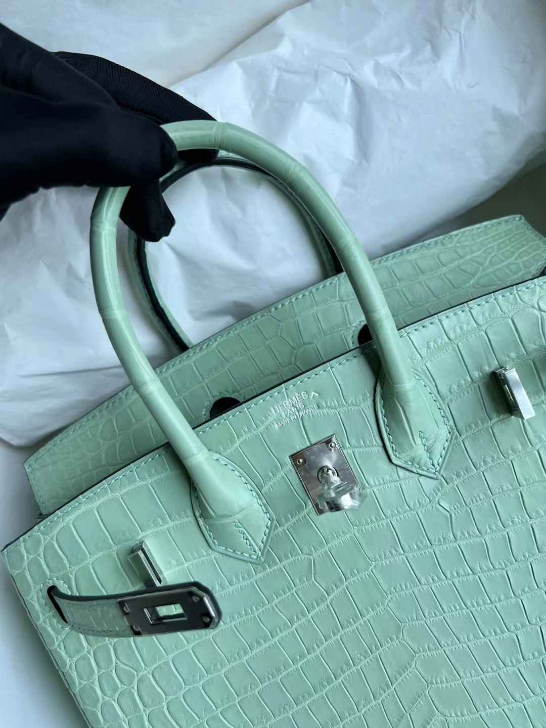 Saudi Arabia Hermes Birkin 25cm 6U Vert Dfau 薄荷綠 霧面倒V澳洲灣鱷