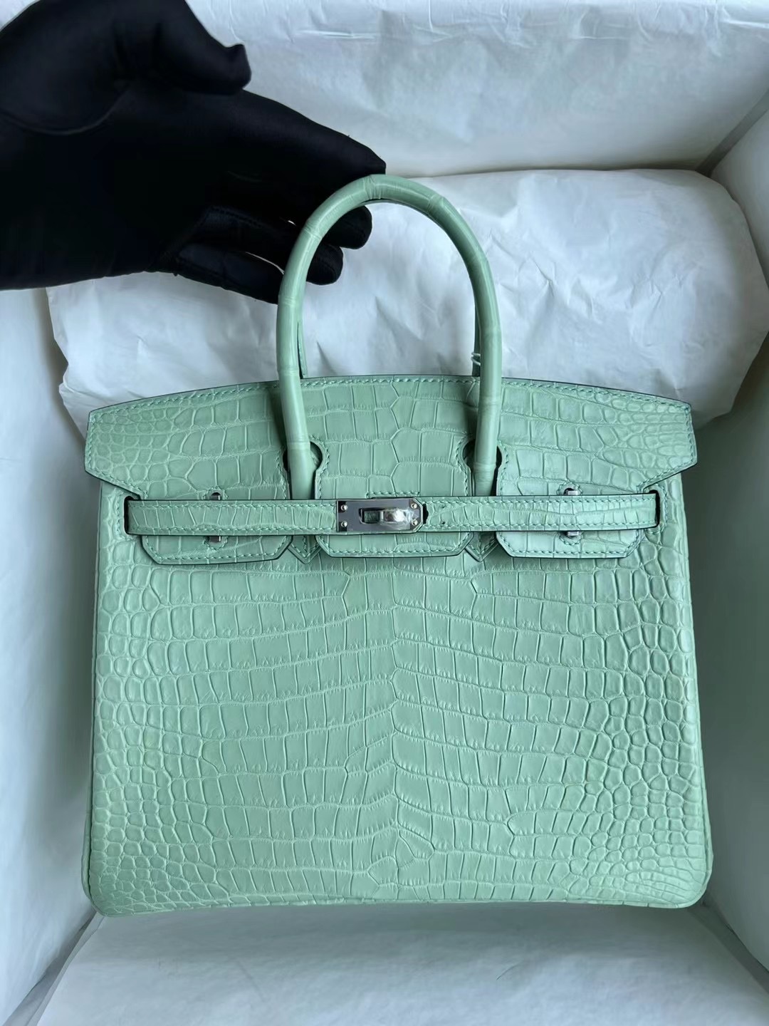 Saudi Arabia Hermes Birkin 25cm 6U Vert Dfau 薄荷綠 霧面倒V澳洲灣鱷