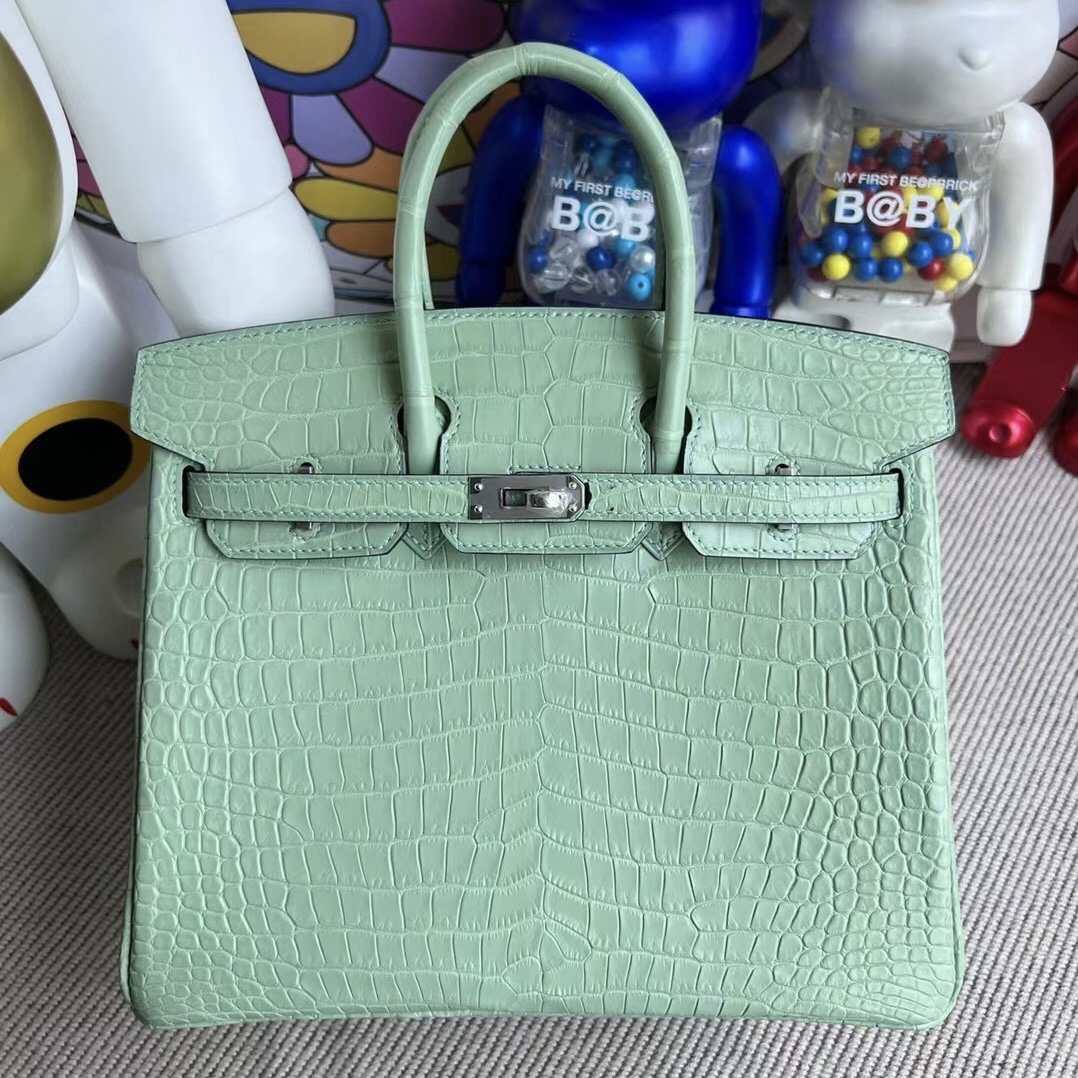 Saudi Arabia Hermes Birkin 25cm 6U Vert Dfau 薄荷綠 霧面倒V澳洲灣鱷