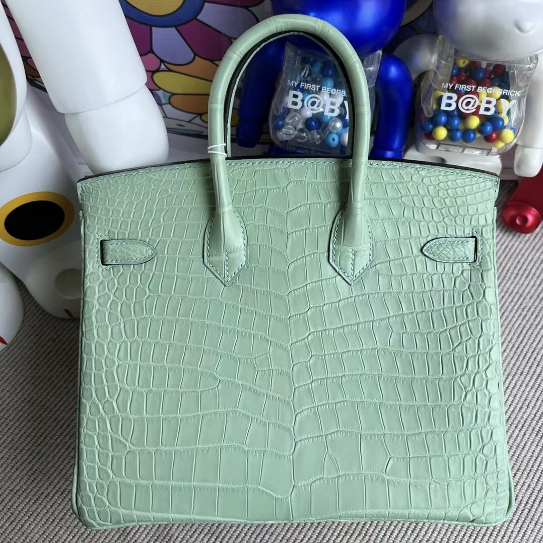 Saudi Arabia Hermes Birkin 25cm 6U Vert Dfau 薄荷綠 霧面倒V澳洲灣鱷