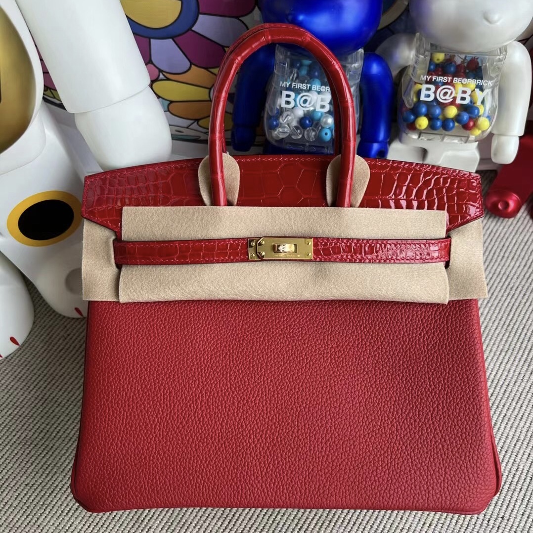 Hermes Birkin 25 Bag q5 Rouge Casaque Togo GHW