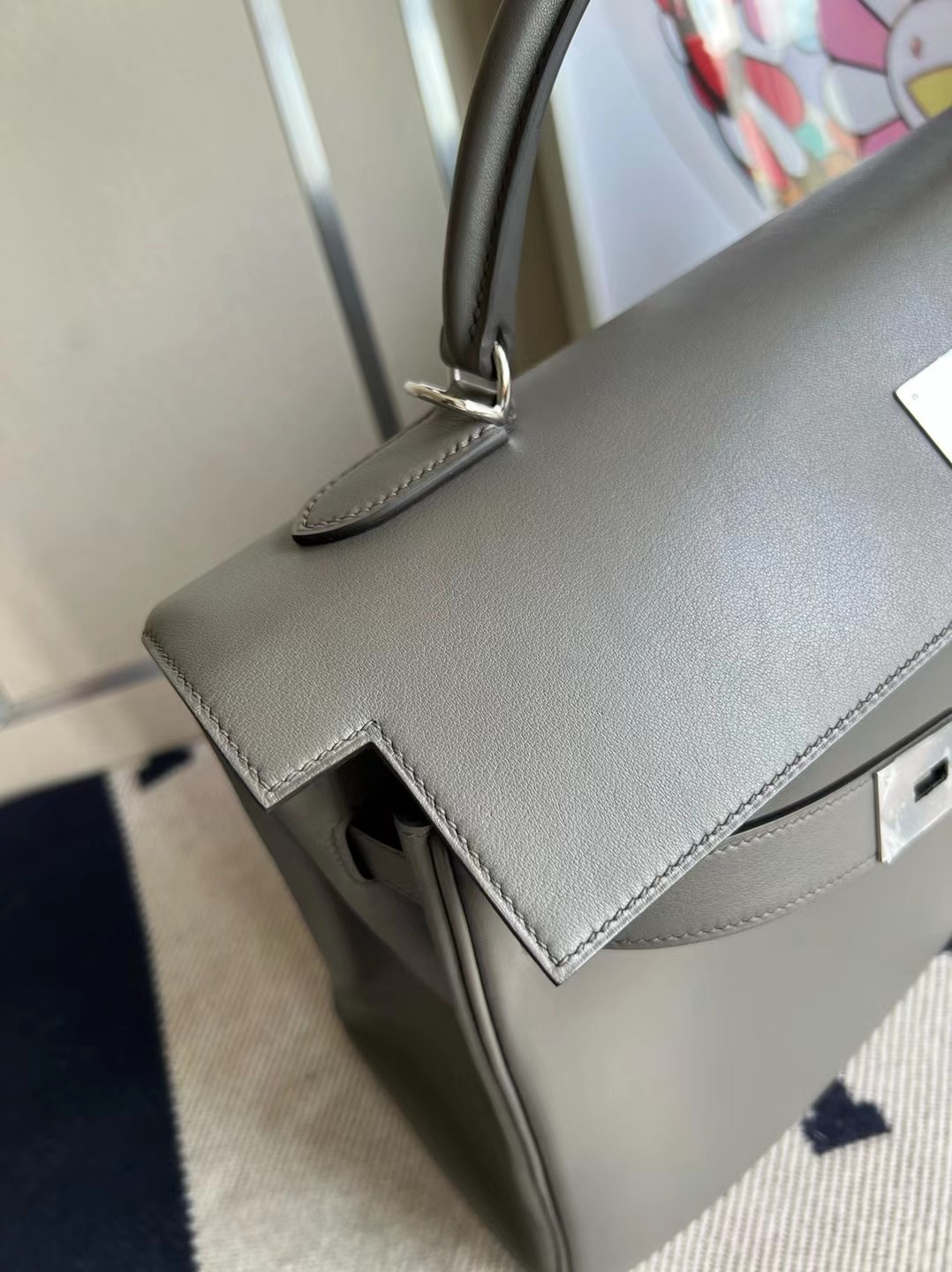 Hermes Kelly 40cm Swift  8F Etain 錫器灰 銀扣 Silver hardware 全手工蜜蠟線縫製