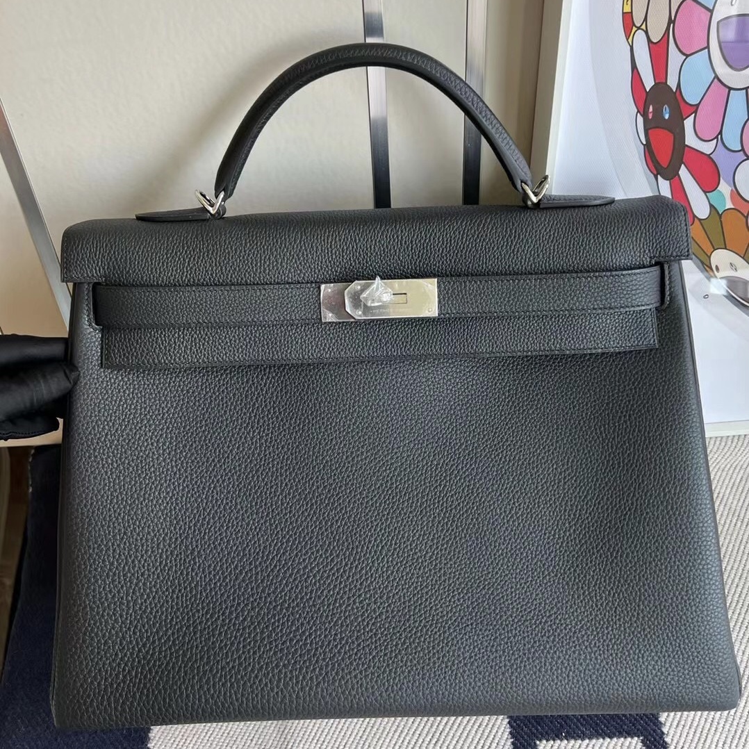 Hermes Kelly 40cm Togo 89 Noir 黑色 銀扣全手工蜜蠟線縫製 接受定製