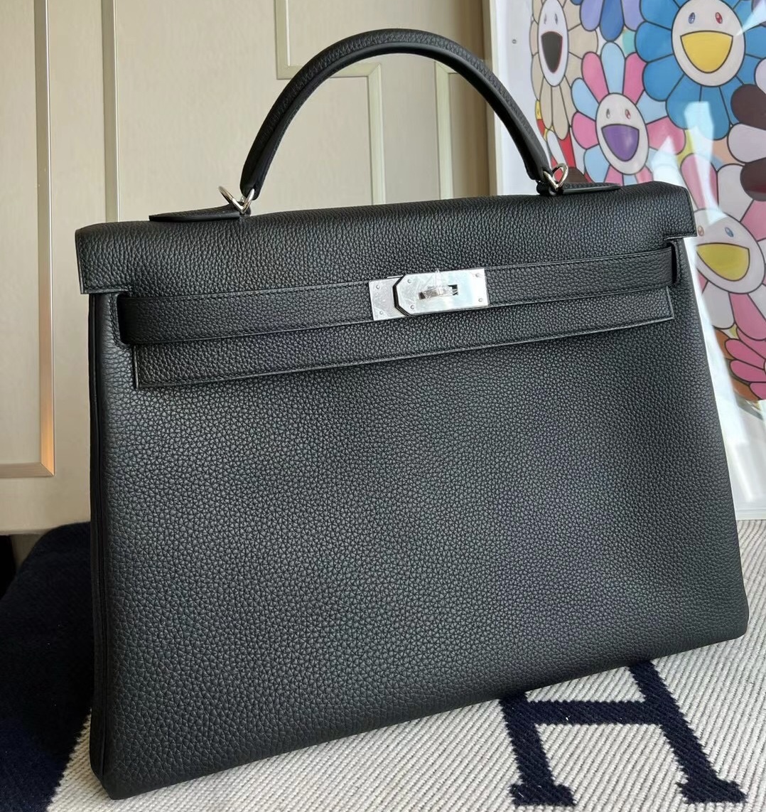 Hermes Kelly 40cm Togo 89 Noir 黑色 銀扣全手工蜜蠟線縫製 接受定製