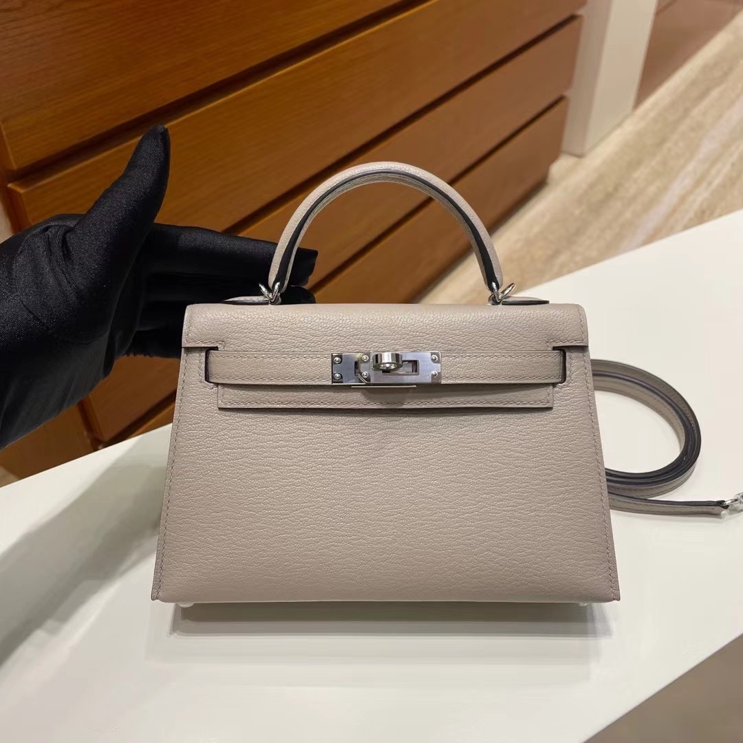 Singapore Hermes Kelly Mini II 2代 Chevre 山羊皮 81斑鳩灰內拼3Q櫻花粉銀扣