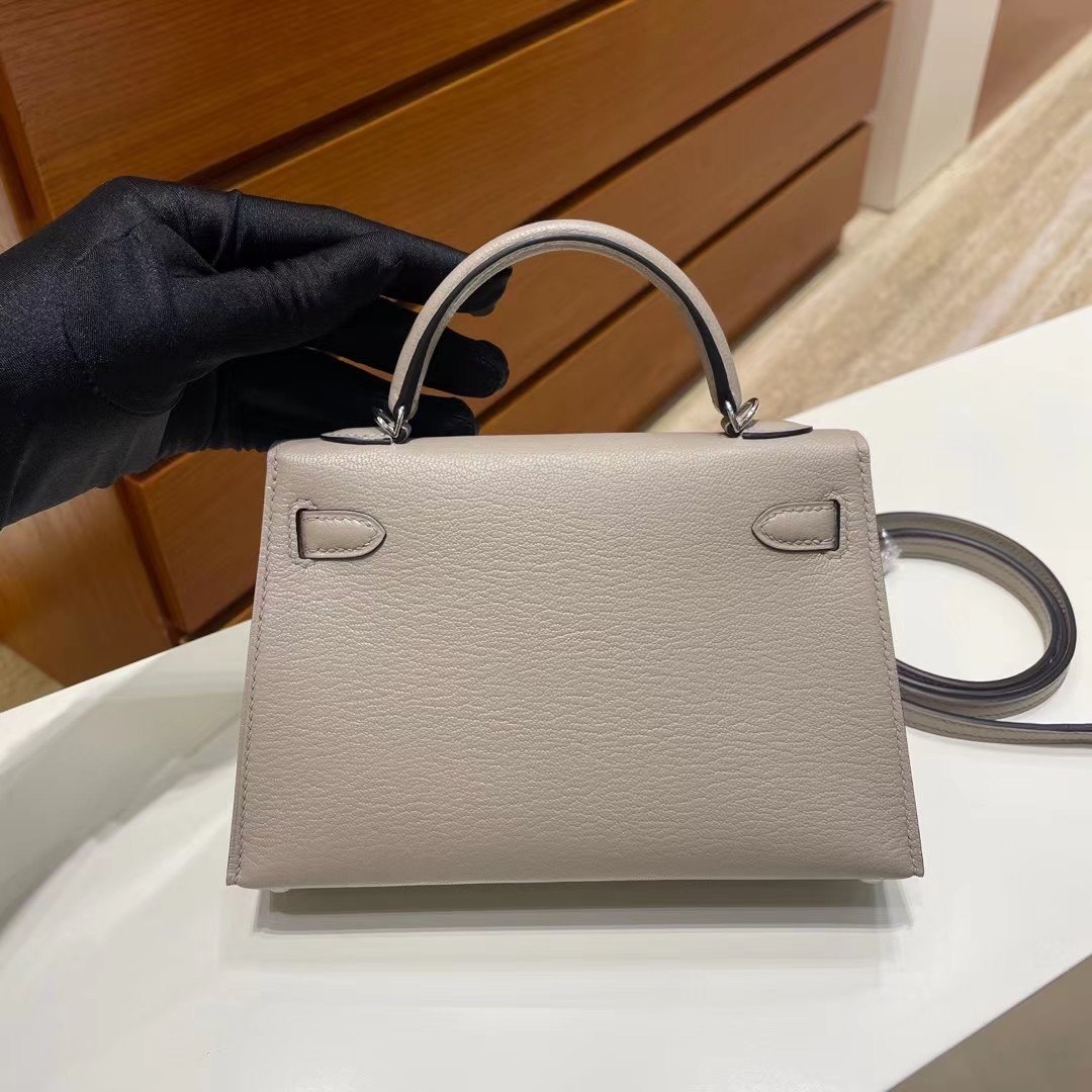 Singapore Hermes Kelly Mini II 2代 Chevre 山羊皮 81斑鳩灰內拼3Q櫻花粉銀扣